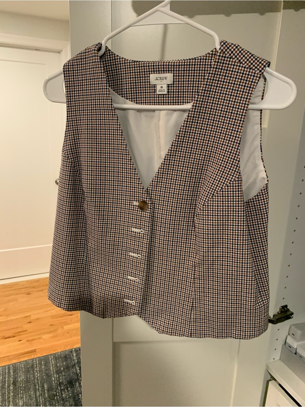 J. Crew Sleeveless Check Vest in Brown, Black & White